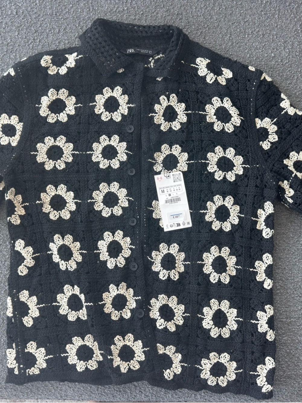 ZARA Men’s Crochet Floral Patchwork Knit Shirt - NWT - Size Medium - Unisex